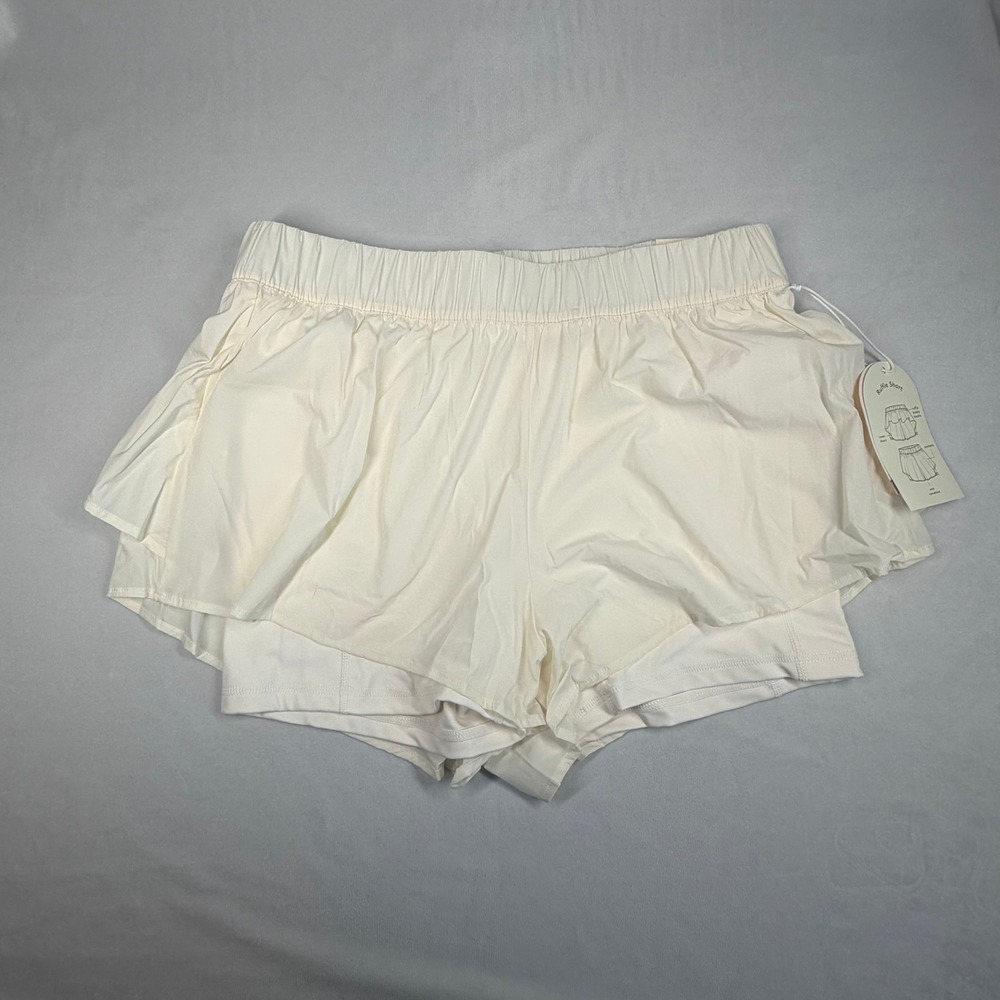 Blogilates Womens‎ Ruffle Short Sugar Swizzle Cream Activewear Pockets Large New